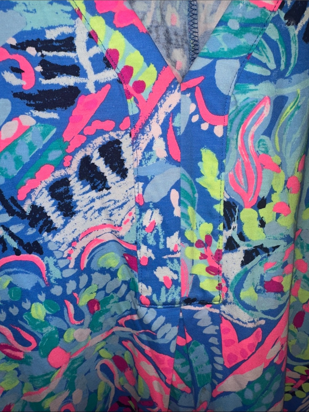 Lilly Pulitzer Blue Multicolor Floral V-Neck Long Sleeve Dress - Picture 5 of 7